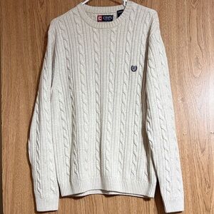 Chaps Men's Cream Cable Knit Crewneck Sweater